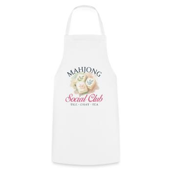Mahjong Social Club Tile Chat Tea - Cooking Apron - white - Front - AI Model Male 185 dark (185cm)