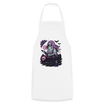 Ghost in the boat with moon and bat - Cooking Apron - white - Front - AI Model Male 185 dark (185cm)