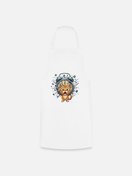 Steampunk-Katze vor Uhrwerk - Kochschürze - Weiß
