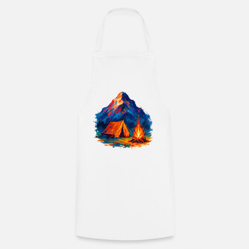 Colored mountain camping tent by the fire - Cooking Apron - white