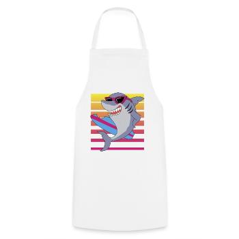 Requin surfeur rétro avec lunettes de soleil graphique - Tablier de cuisine - blanc - Devant - AI Model Male 185 dark (185cm)