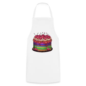 Regenbogenkuchen mit Kirschen - Kochschürze - Weiß - Vorne - AI Model Male 185 dark (185cm)