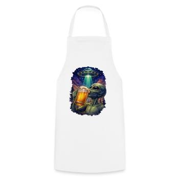 Alien Drinking Beer UFO - Cooking Apron - white - Front - AI Model Male 185 dark (185cm)