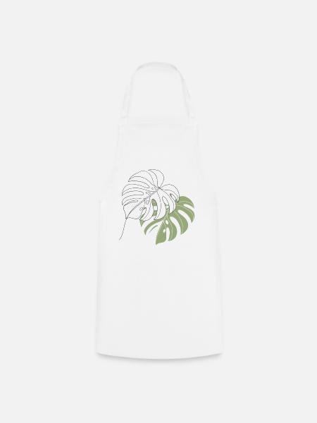 Monstera Blatt Line Art Illustration - Kochschürze - Weiß
