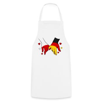 Polen_Deutschland_Flagge_Händehalten - Kochschürze - Weiß - Vorne - AI Model Male 185 dark (185cm)