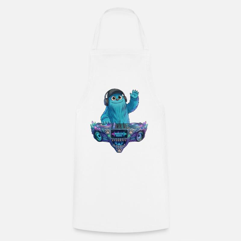 DJ Fluffo - Monster Beats - Fluffonster Design - Kochschürze - Weiß