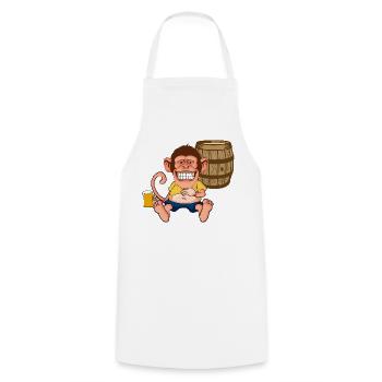 Funny Monkey Beer Barrel Retro Cartoon Graphic - Cooking Apron - white - Front - AI Model Male 185 dark (185cm)