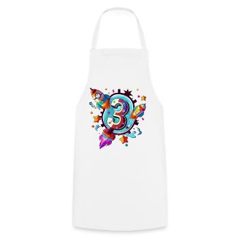 Art de fusées pour le 3e anniversaire - Tablier de cuisine - blanc - Devant - AI Model Male 185 dark (185cm)