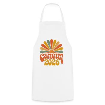 Cancún 2026 Retro Sonnenuntergang - Kochschürze - Weiß - Vorne - AI Model Male 185 dark (185cm)