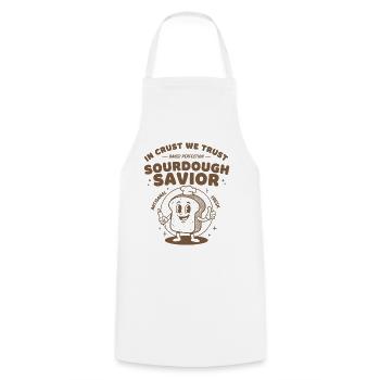 sourdough savior in crust we trust bread baking - Cooking Apron - white - Front - AI Model Male 185 dark (185cm)