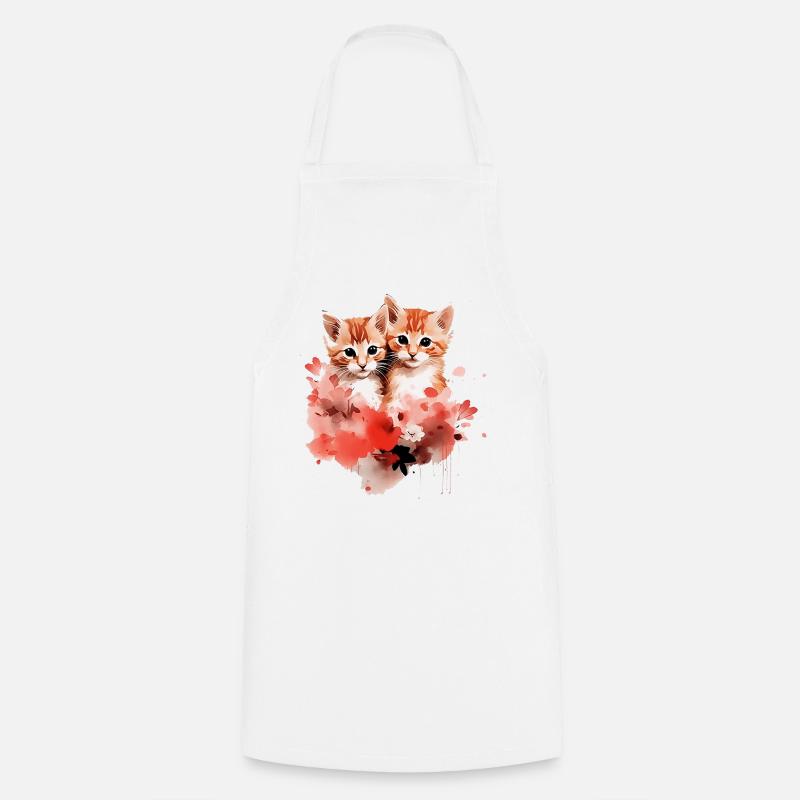 Fleurs de Duo de chatons aquarelle - Tablier de cuisine - blanc