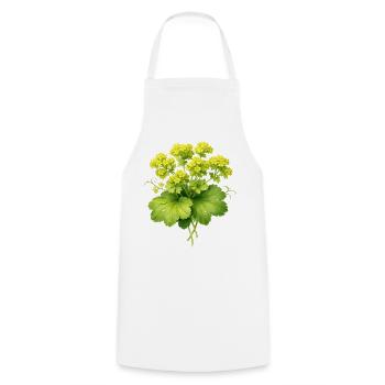 Frauenmantel Pflanze mit Blüten  - Kochschürze - Weiß - Vorne - AI Model Male 185 dark (185cm)