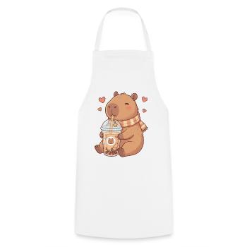 Cozy Kawaii Capybara schlürft Boba-Tee - Kochschürze - Weiß - Vorne - AI Model Male 185 dark (185cm)