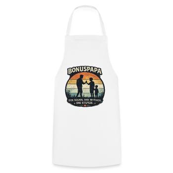 Bonuspapa Mythos Stütze Retro Vatertag - Kochschürze - Weiß - Vorne - AI Model Male 185 dark (185cm)