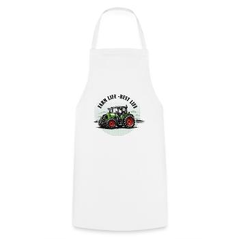 Farm Life – Green and Red Tractor Vintage Style - Cooking Apron - white - Front - AI Model Male 185 dark (185cm)
