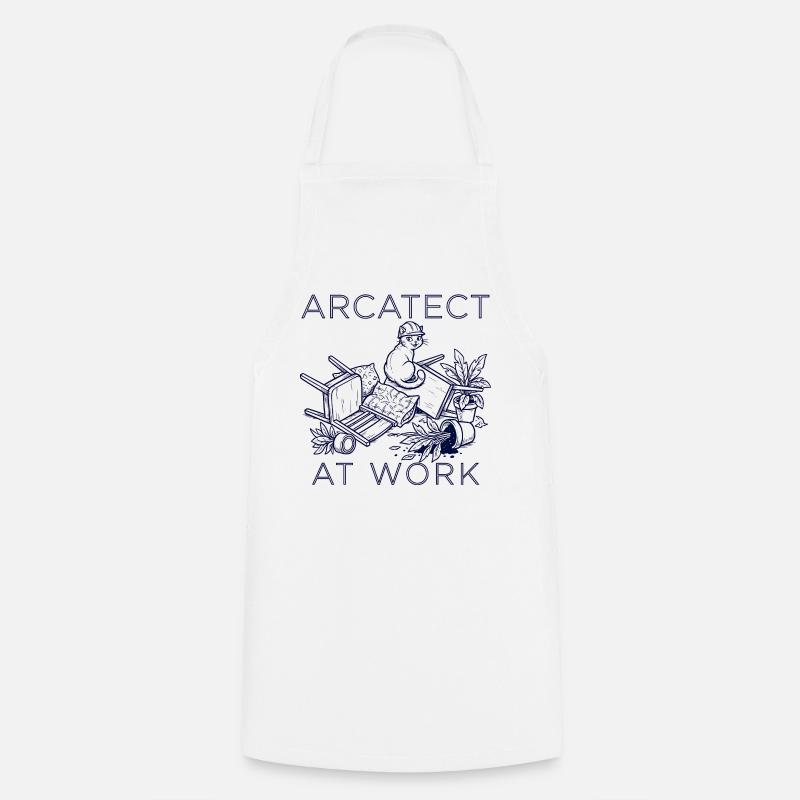 Worker's cat at work - Cooking Apron - white