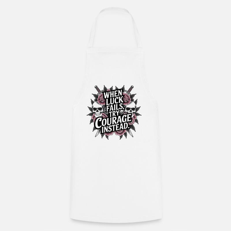Courage Over Luck Tattoo Style Quote - Cooking Apron - white
