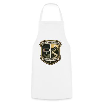 Social Battery Empty | Adventure High - Cooking Apron - white - Front - AI Model Male 185 dark (185cm)