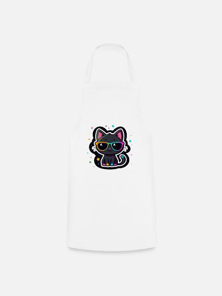 Schwarze Katzenregenbogenbrille - Kochschürze - Weiß