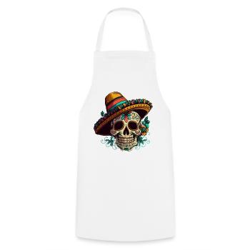 Sugar Skull Flower Dia de Los Muertos - Cooking Apron - white - Front - AI Model Male 185 dark (185cm)