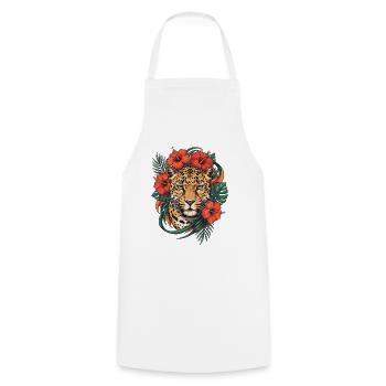Leopard head in tropical flair - Cooking Apron - white - Front - AI Model Male 185 dark (185cm)