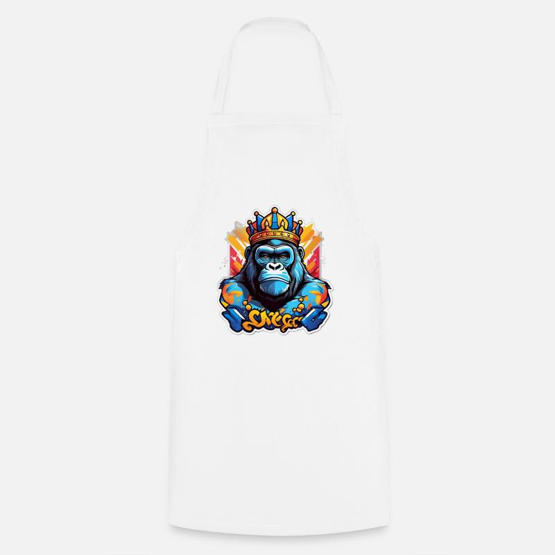 Blue Gorilla Crowned Graffiti - Cooking Apron - white