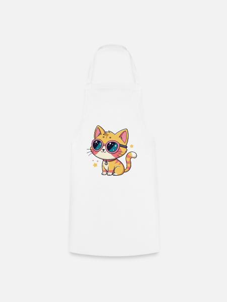 Kawaii-Katzen-Pastellrosa Brille - Kochschürze - Weiß