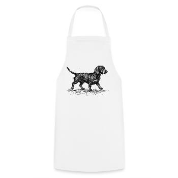 Dackel Sketch – Minimalistisches Hund Design - Kochschürze - Weiß - Vorne - AI Model Male 185 dark (185cm)