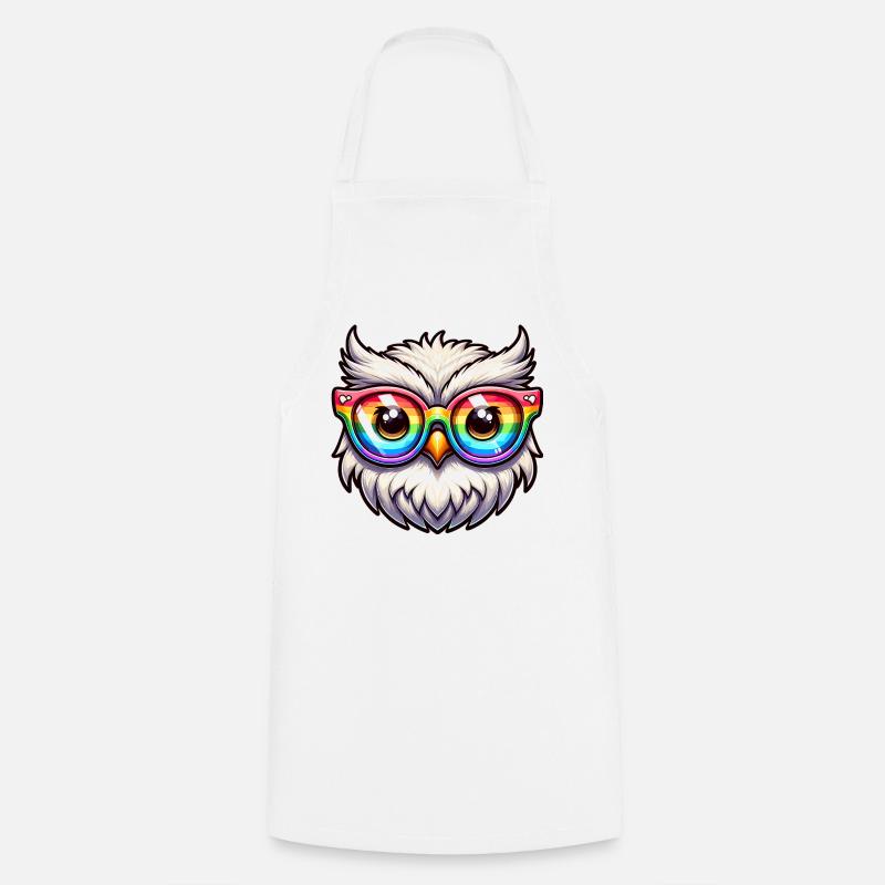 Rainbow Owl Glasses - Cooking Apron - white