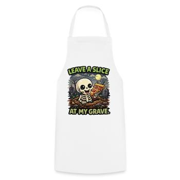 Skeleton slice of pizza at the grave - Cooking Apron - white - Front - AI Model Male 185 dark (185cm)