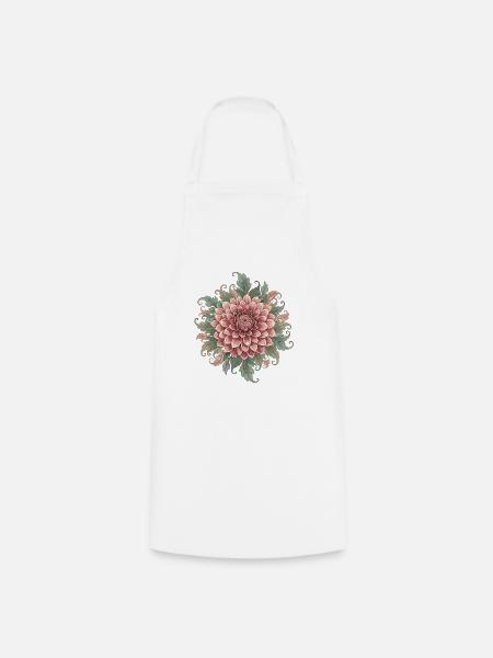 Dahlien Mandala Rosé Grün - Kochschürze - Weiß