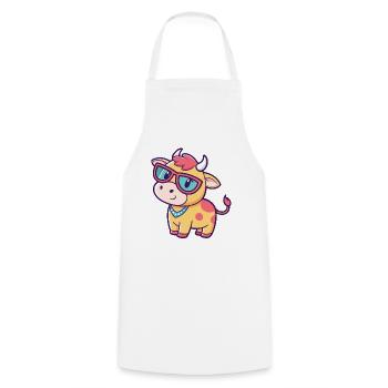 Vache kawaii lunettes soleil - Tablier de cuisine - blanc - Devant - AI Model Male 185 dark (185cm)