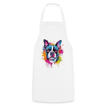 Colorful Boston Terrier Dog Splash Art - Cooking Apron - white - Front - AI Model Male 185 dark (185cm)