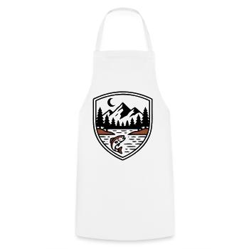 Logo du Bouclier des Poissons de la Forêt des Montagnes - Tablier de cuisine - blanc - Devant - AI Model Male 185 dark (185cm)
