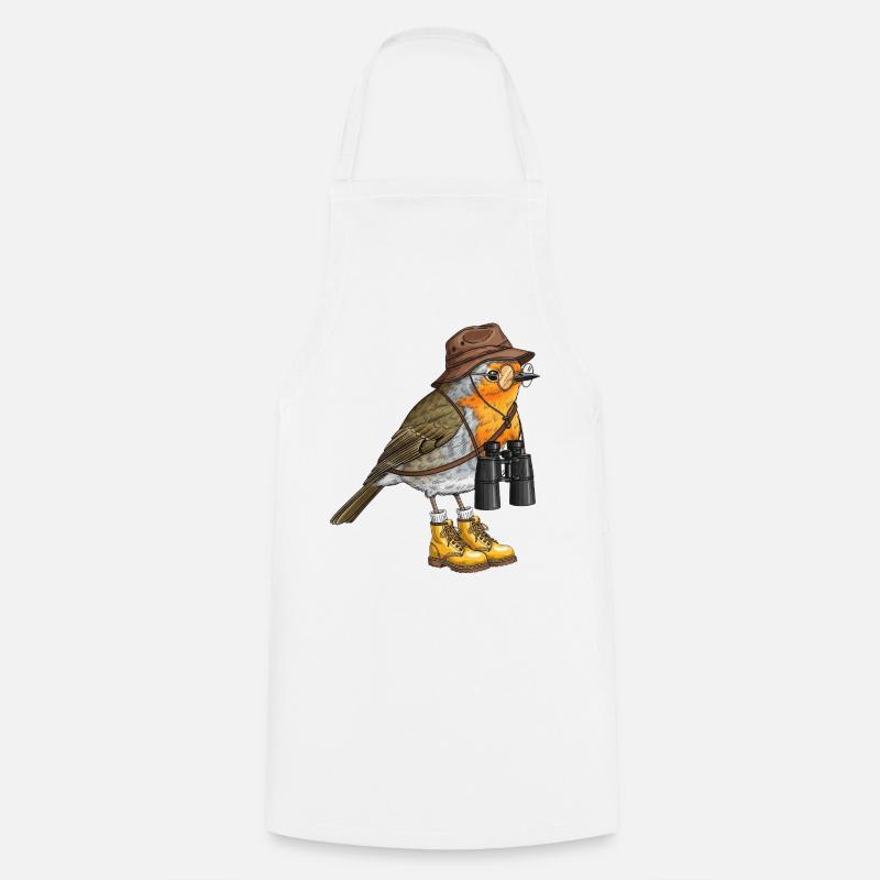 Entdecker-Robin mit Fernglas - Kochschürze - Weiß