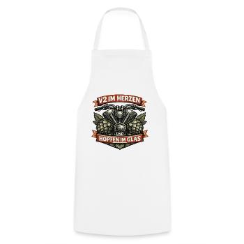 V2 im Herzen Hopfen im Glas Biker Spruch - Kochschürze - Weiß - Vorne - AI Model Male 185 dark (185cm)