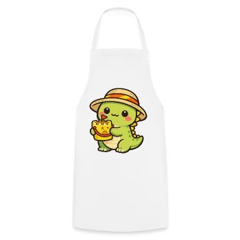 Kawaii Dino with Cake Hat - Cooking Apron - white - Front - AI Model Male 185 dark (185cm)