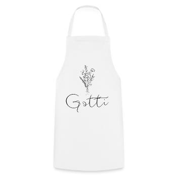 Gotti - Geschenk Patentante, Gotte  - Kochschürze - Weiß - Vorne - AI Model Male 185 dark (185cm)