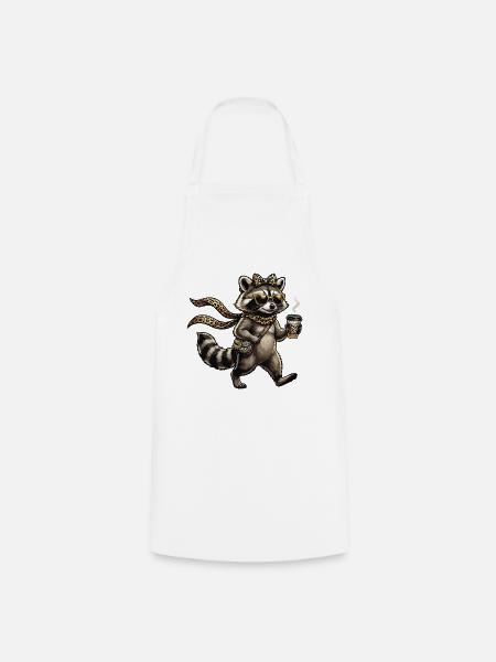 Waschbär Leopardenlook mit Kaffee - Kochschürze - Weiß