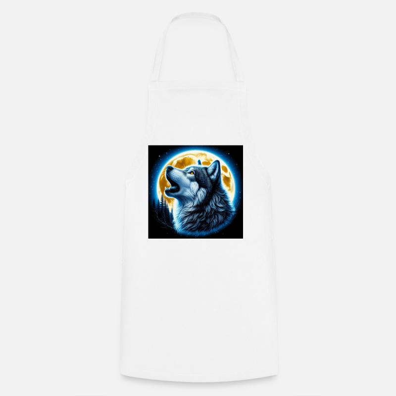 Wolf howls at the Full Moon - Cooking Apron - white