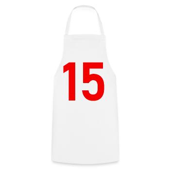 15. 15 YEARS. 15th ANNIVERSARY. 15 YEAR ANNIVERSARY. - Cooking Apron - white - Front - AI Model Male 185 dark (185cm)