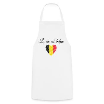 Cœur Tricolore Brossé Jaune Rouge Belgique  - Tablier de cuisine - blanc - Devant - AI Model Male 185 dark (185cm)