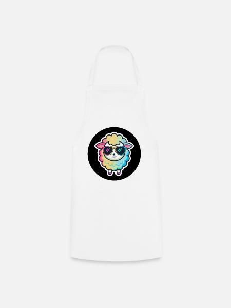 Schicke Regenbogen-Schafsbrille - Kochschürze - Weiß