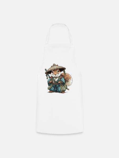 Eichhörnchen-Samurai im blauen Kimono - Kochschürze - Weiß