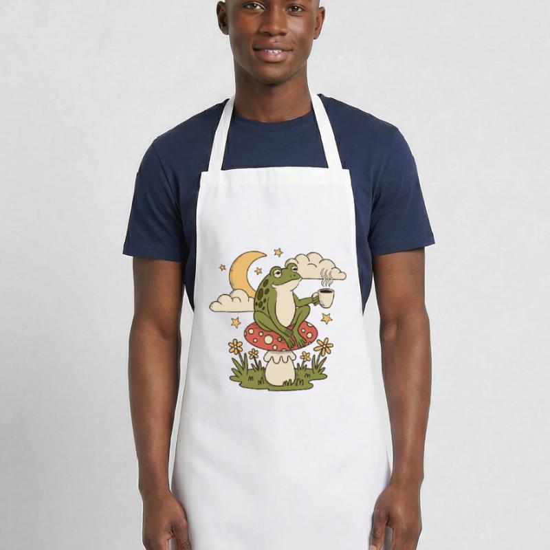 A frog with a cup sits on a toadstool Cooking Apron
