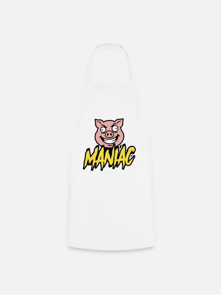 Maniac Crazy Pig Lustiges Maskottchen-Design - Kochschürze - Weiß