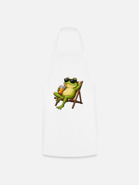 Relaxter Frosch im Strandstuhl - Kochschürze - Weiß