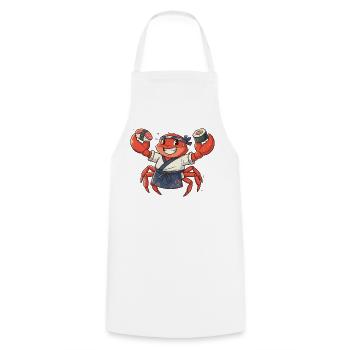 Krabben Sushi-Koch mit Kopfbedeckung - Kochschürze - Weiß - Vorne - AI Model Male 185 dark (185cm)