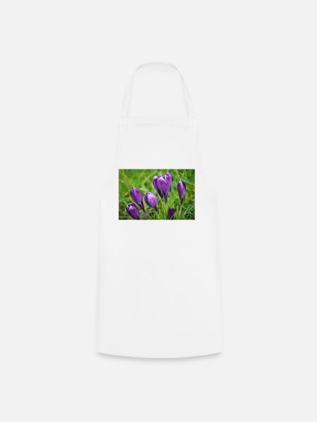 Purple Crocus Cluster im Frühlingsgarten - Kochschürze - Weiß