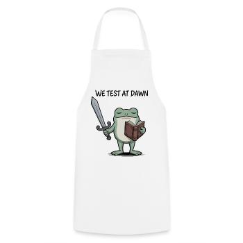 Dawn Frog Knight: Sword & Book - Cooking Apron - white - Front - AI Model Male 185 dark (185cm)